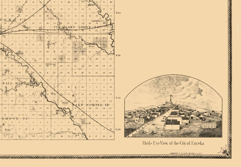 Historic County Map - Greenwood County Kansas - Hoenscheidt 1877 - 33.20 x 23 - Vintage Wall Art