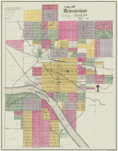 Historic City Map - Hutchinson Kansas - Everts 1887 - 23 x 29.38 - Vintage Wall Art