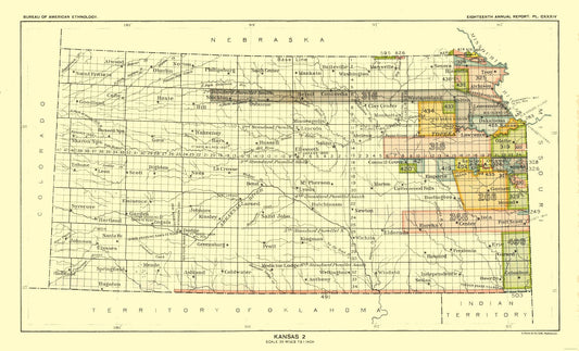 Historic State Map - Kansas - Hoen 1896 - 37.94 x 23 - Vintage Wall Art