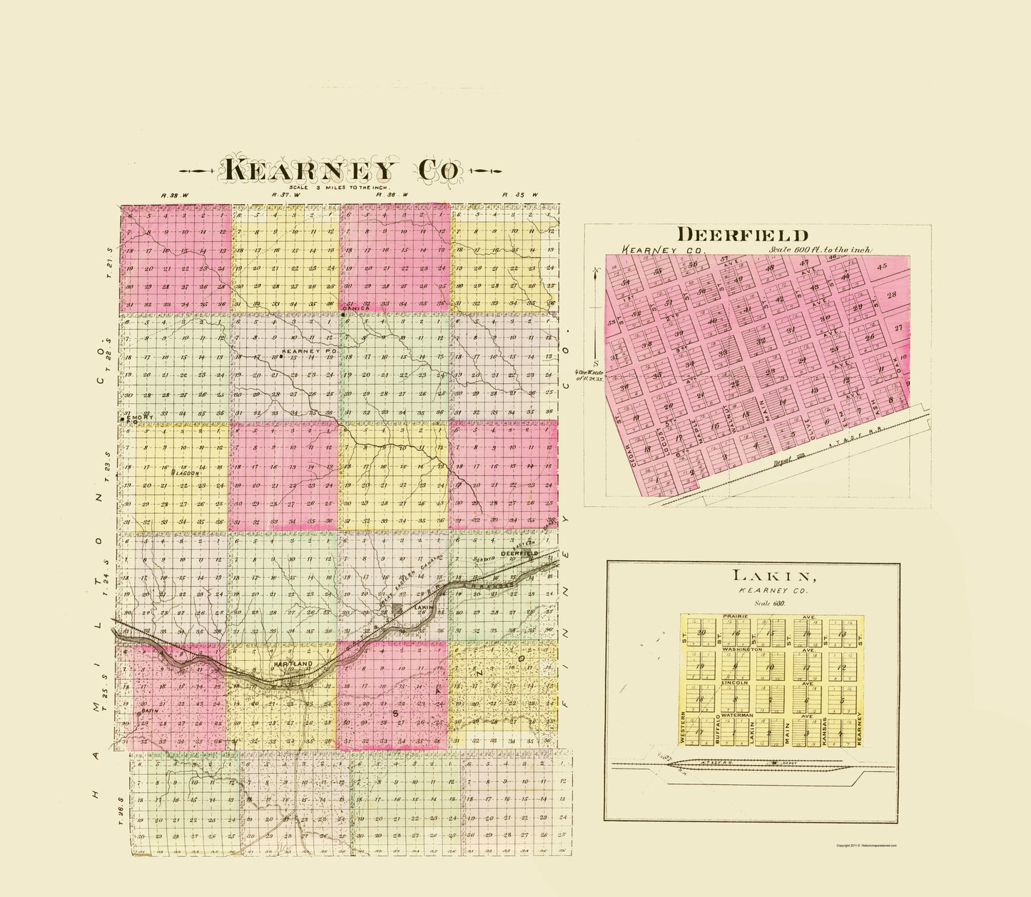 Historic County Map - Kearney County Kansas - Everts 1887 - 23 x 26.44 - Vintage Wall Art