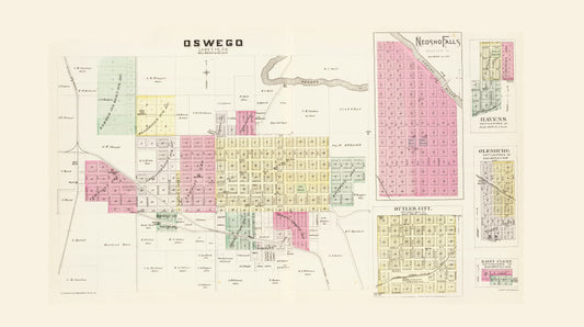 Historic City Map - Labette Woodson Pottawatomie Kansas - Everts 1887 - 23 x 41.10 - Vintage Wall Art