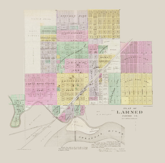 Historic City Map - Larned Kansas - Everts 1887 - 23 x 23.24 - Vintage Wall Art