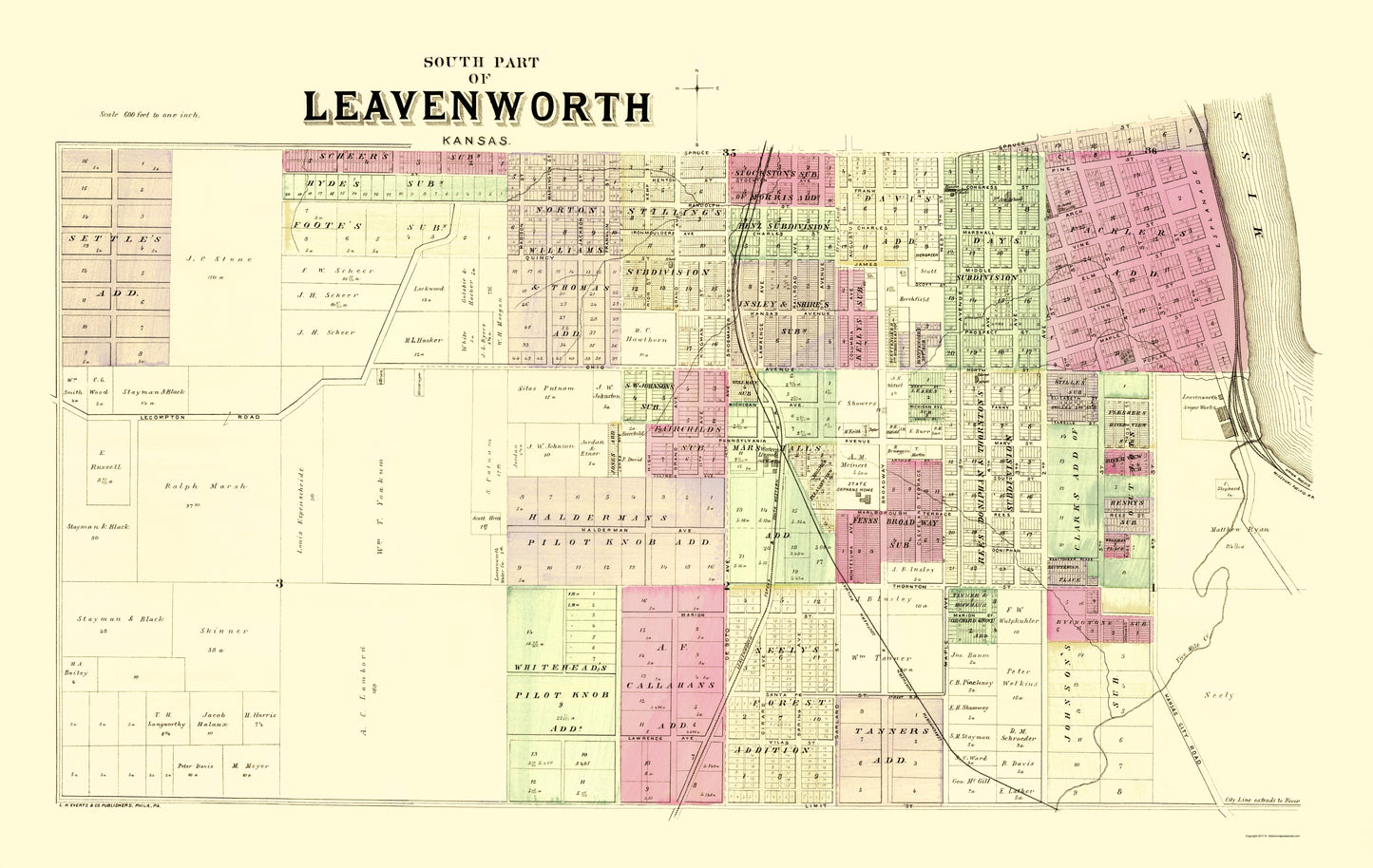 Historic City Map - Leavenworth South 2 Kansas - Everts 1887 - 23 x 36.37 - Vintage Wall Art