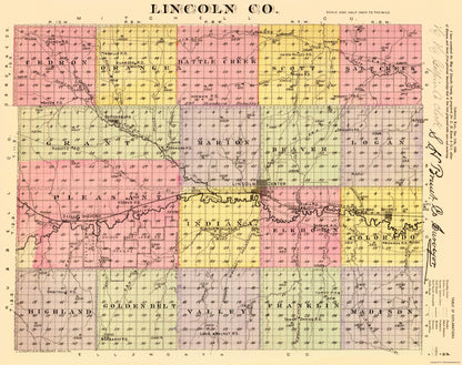 Historic County Map - Lincoln County Kansas - Everts 1887 - 23 x 29.10 - Vintage Wall Art