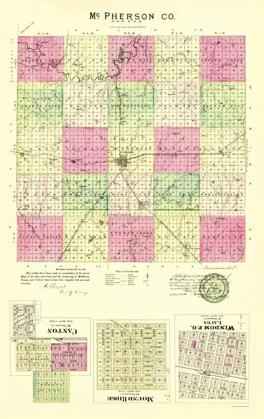 Historic County Map - Mcpherson County Kansas - Everts 1887 - 23 x 36.51 - Vintage Wall Art