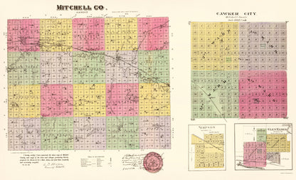 Historic County Map - Mitchell County Kansas - Everts 1887 - 23 x 37.83 - Vintage Wall Art