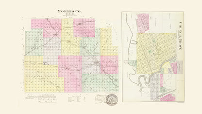 Historic County Map - Morris County Kansas - Everts 1887 - 23 x 40.89 - Vintage Wall Art