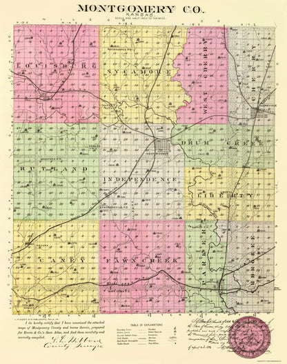 Historic County Map - Montgomery County Kansas - Everts 1887 - 23 x 29.20 - Vintage Wall Art