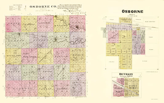 Historic County Map - Osborne County Kansas - Everts 1887 - 23 x 36.52 - Vintage Wall Art