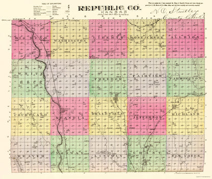 Historic County Map - Republic County Kansas - Everts 1887 - 23 x 27.16 - Vintage Wall Art