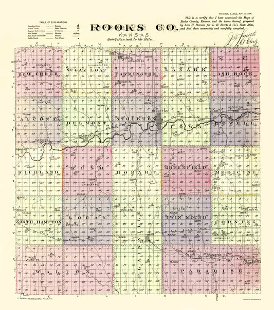 Historic County Map - Rooks County Kansas - Everts 1887 - 23 x 26.09 - Vintage Wall Art