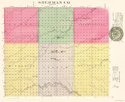 Historic County Map - Sherman County Kansas - Everts 1887 - 23 x 28.40 - Vintage Wall Art