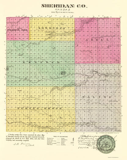 Historic County Map - Sheridan County Kansas - Everts 1887 - 23 x 29.04 - Vintage Wall Art