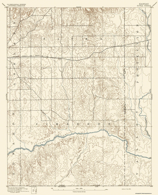 Topographical Map - Sitka Kansas Sheet - USGS 1894 - 23 x 28.31 - Vintage Wall Art