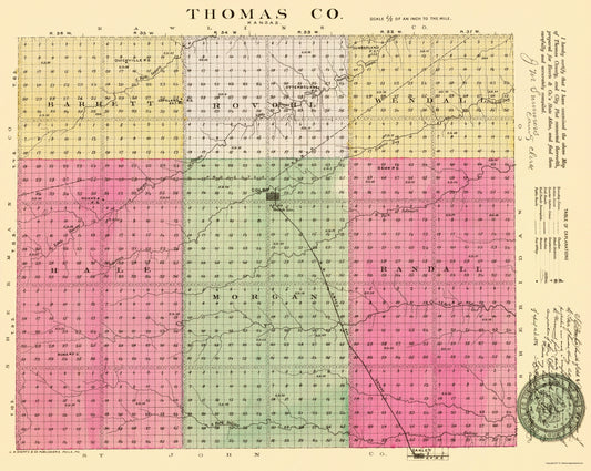 Historic County Map - Thomas County Kansas - Everts 1887 - 23 x 28.86 - Vintage Wall Art