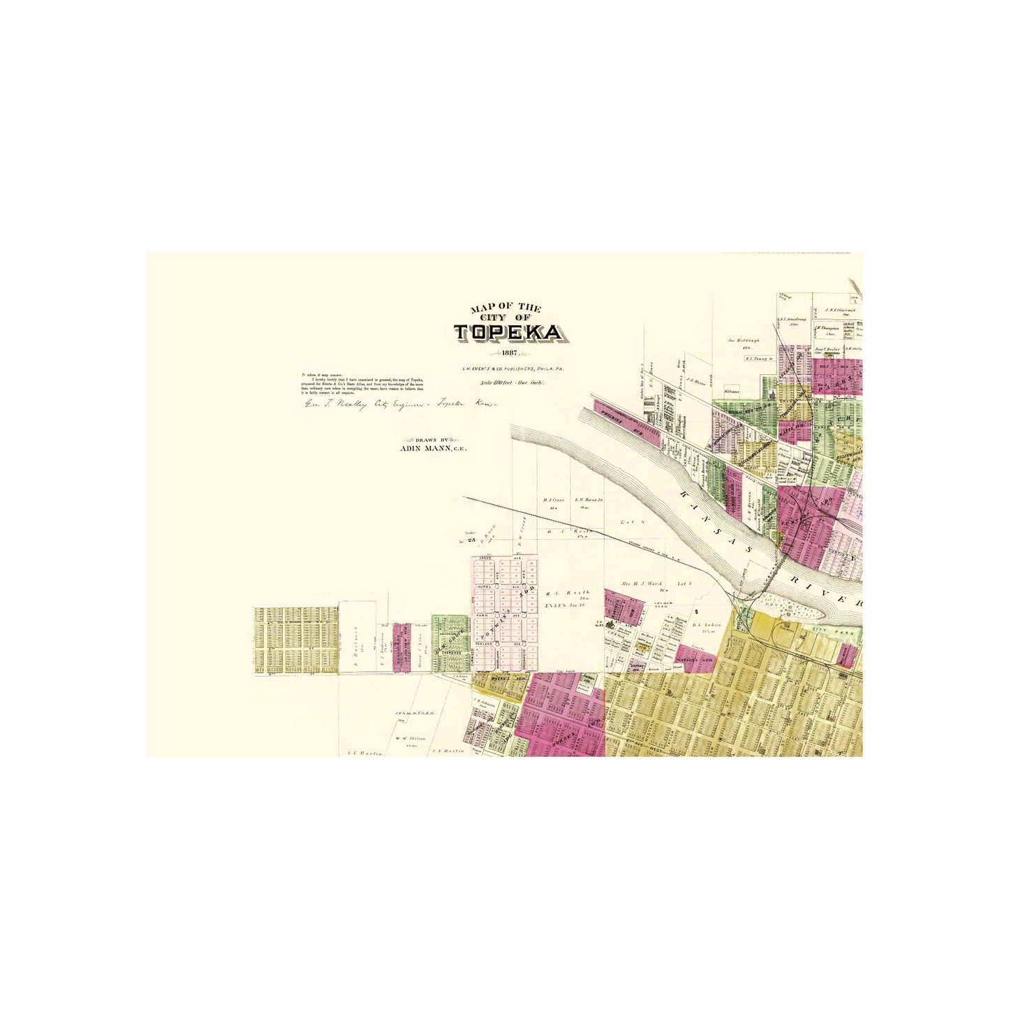 Historic City Map - Topeka Kansas - Everts 1887 - 23 x 32.66 - Vintage ...