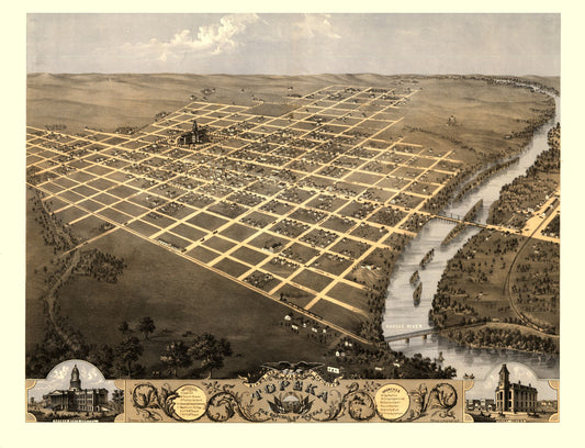 Historic Panoramic View - Topeka Kansas - Ruger 1869 - 30.02 x 23 - Vintage Wall Art