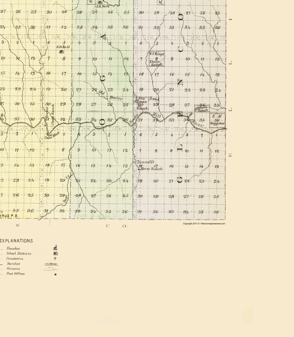 Historic County Map - Trego County Kansas - Everts 1887 - 23 x 26.37 - Vintage Wall Art