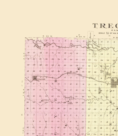 Historic County Map - Trego County Kansas - Everts 1887 - 23 x 26.37 - Vintage Wall Art