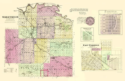 Historic County Map - Wabaunsee County Kansas - Everts 1887 - 23 x 35.29 - Vintage Wall Art