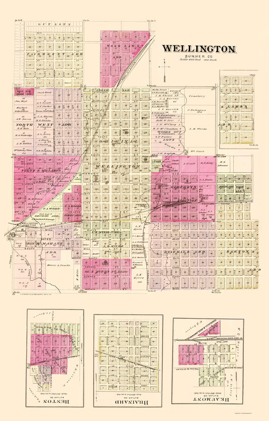 Historic City Map - Wellington Kansas - Everts 1887 - 23 x 36.05 - Vintage Wall Art