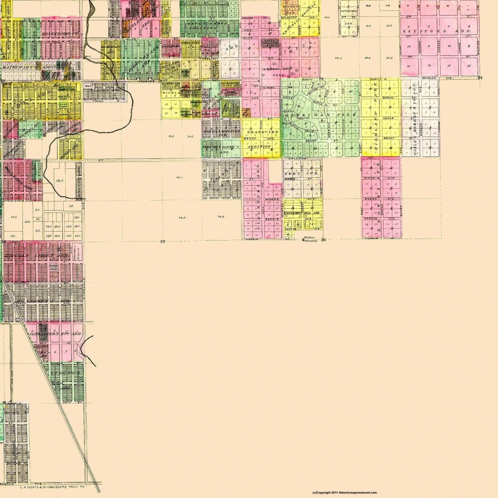 Historic City Map - Wichita Kansas - Everts 1887 - 23 x 23 - Vintage Wall Art