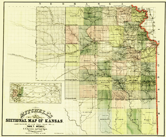 Historic State Map - Kansas - Mitchell 1859 - 23 x 27.80 - Vintage Wall Art