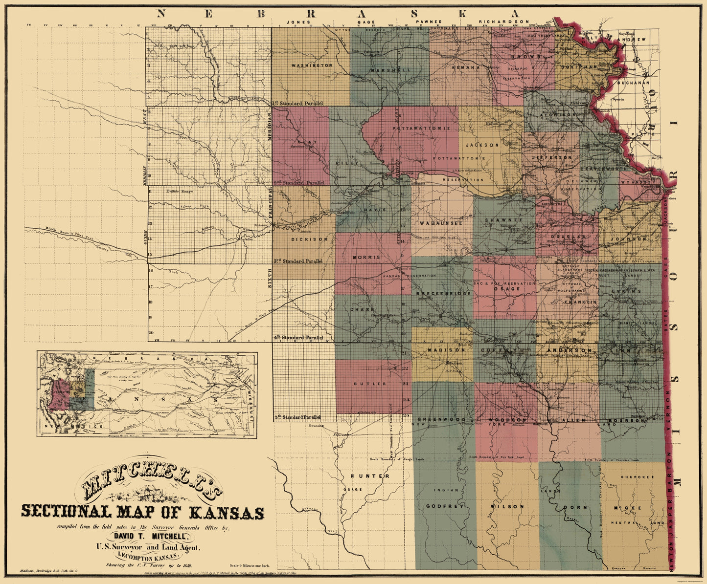 Historic State Map - Kansas North East - Mitchell 1859 - 23 x 27.80 - Vintage Wall Art