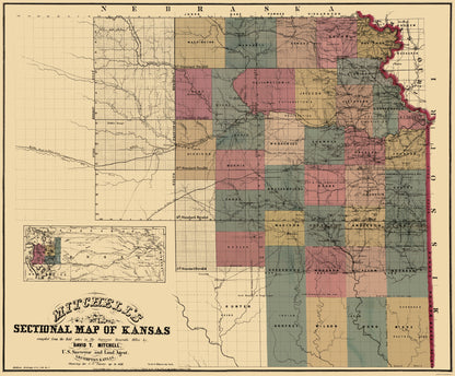 Historic State Map - Kansas North East - Mitchell 1859 - 23 x 27.80 - Vintage Wall Art