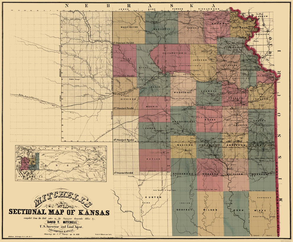Historic State Map - Kansas North East - Mitchell 1859 - Vintage Wall ...