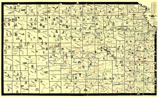 Railroad Map - Kansas Railroad Routes - McEwen 1897 - 23 x 37.41 - Vintage Wall Art