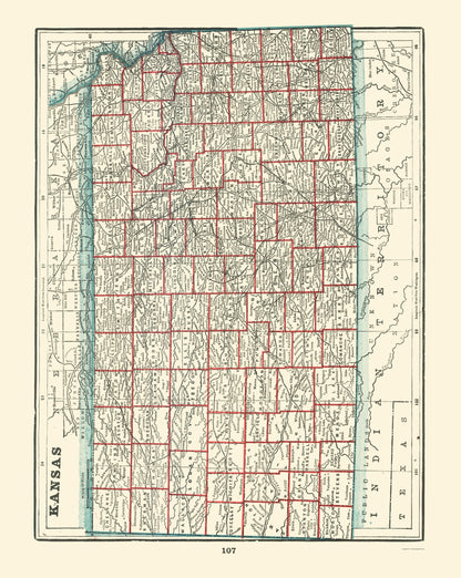 Historic State Map - Kansas - Rathbun 1893 - 23 x 28.85 - Vintage Wall Art