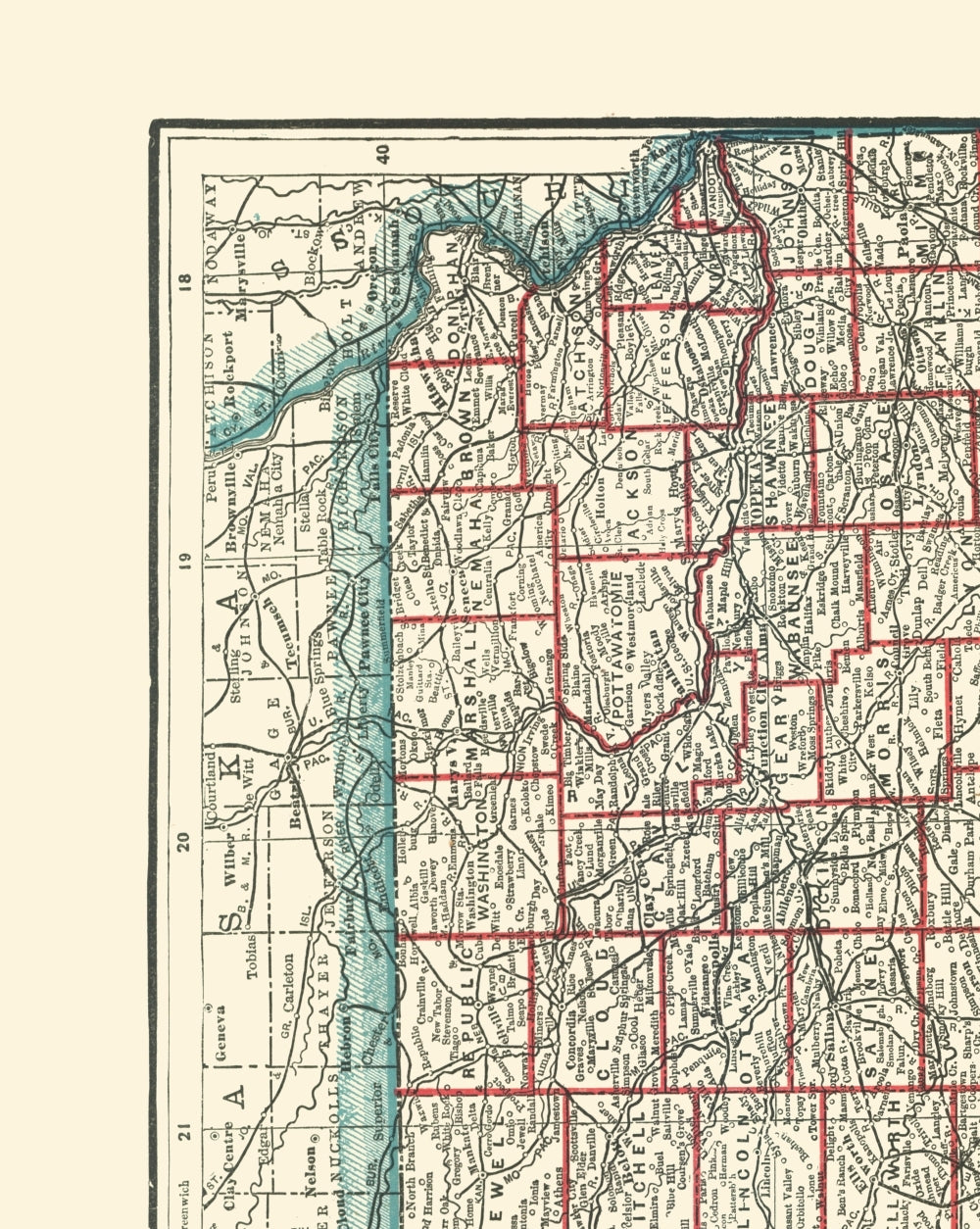 Historic State Map - Kansas - Rathbun 1893 - 23 x 28.85 - Vintage Wall Art