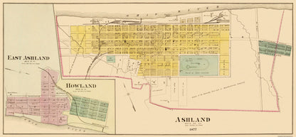 Historic City Map - Ashland Kentucky - Hayes 1877 - 46.69 x 23 - Vintage Wall Art