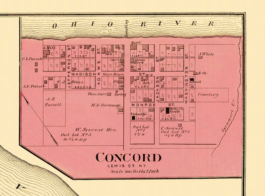 Historic City Map - Concord Kentucky - Titus 1877 - 23 x 31.09 - Vintage Wall Art