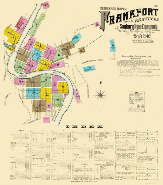 Historic City Map - Frankfort Kentucky - Sanborn 1907 - 23 x 26.13 - Vintage Wall Art