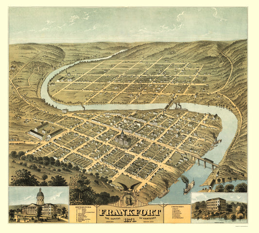 Historic Panoramic View - Frankfort Kentucky - Ruger 1871 - 23 x 25.58 - Vintage Wall Art