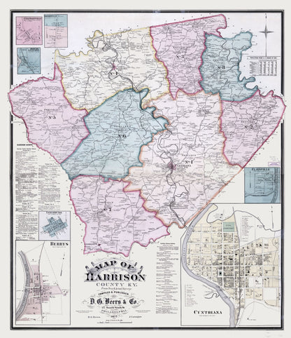 Historic County Map - Harrison County Kentucky - Beers 1877 - 23 x 26.66 - Vintage Wall Art