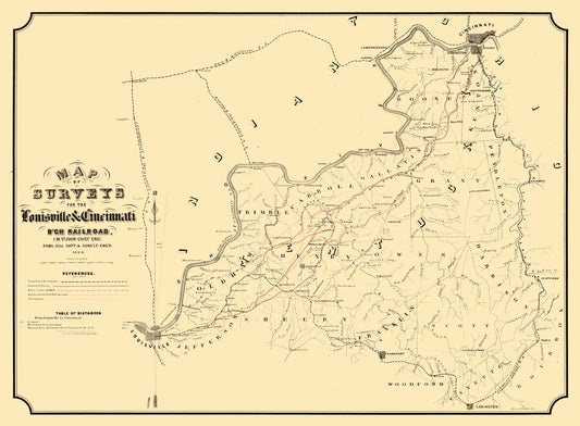 Railroad Map - Louisville Cincinnati Railroad Kentucky - St John 1866 - 31.29 x 23 - Vintage Wall Art