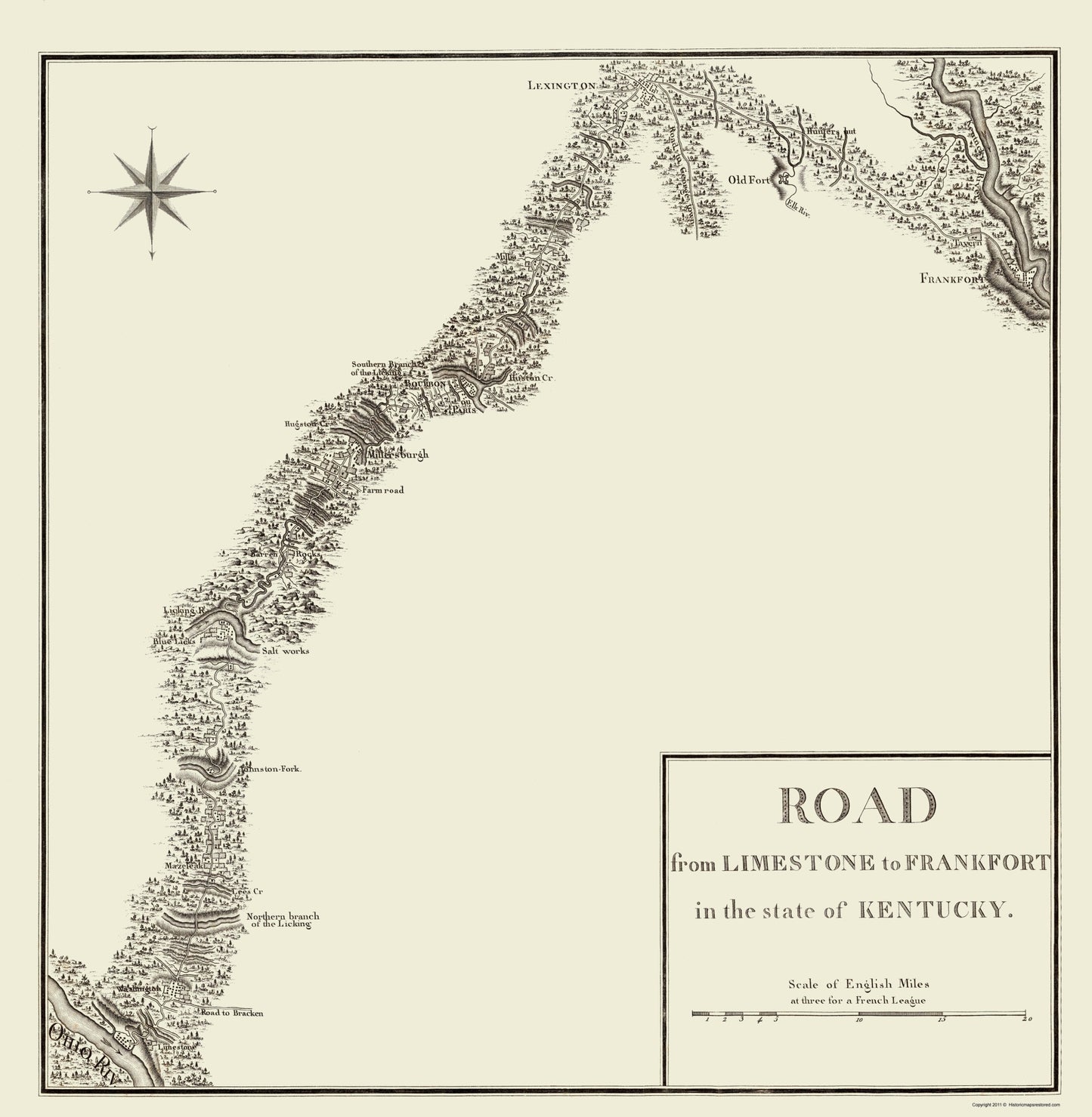 Historic State Map - Kentucky Limestone Frankfort Roads - Bertrand 1796 - 23 x 23 - Vintage Wall Art