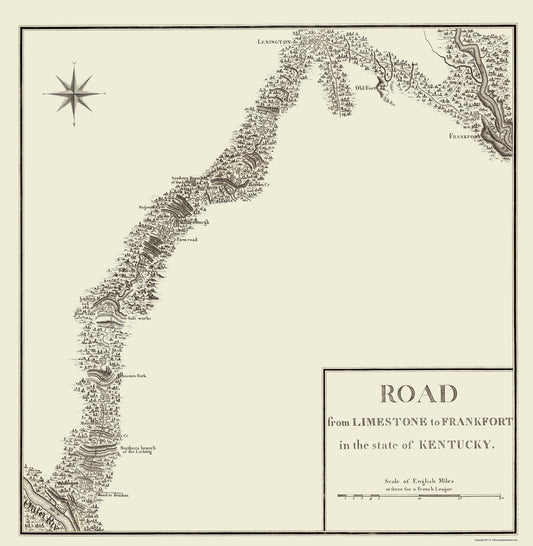 Historic State Map - Kentucky Limestone Frankfort Roads - Bertrand 1796 - 23 x 23 - Vintage Wall Art