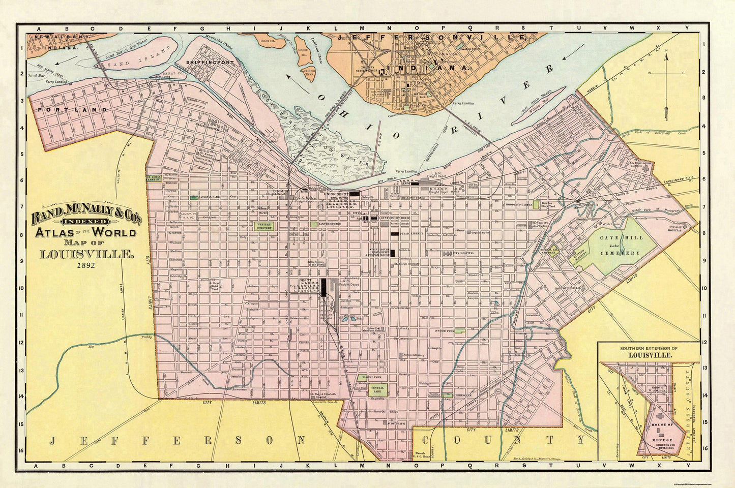 Historic City Map - Louisville Kentucky - Rand McNally 1892 - 34.63 x 23 - Vintage Wall Art