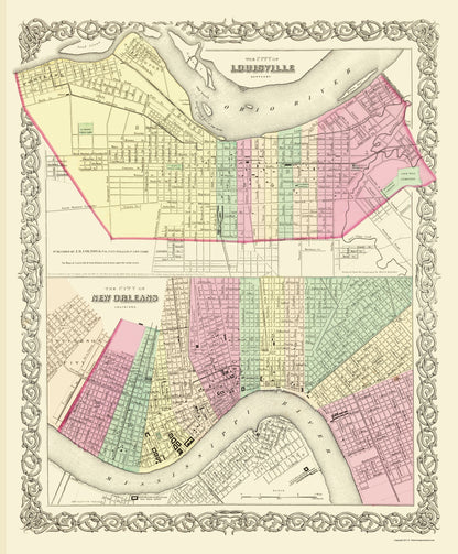 Historic City Map - Louisville New Orleans - Colton 1857 - 23 x 27.81 - Vintage Wall Art