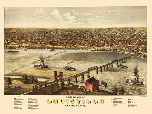 Historic Panoramic View - Louisville Kentucky - Ruger 1876 - 23 x 30.61 - Vintage Wall Art