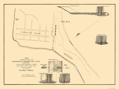 Historic City Map - Louisville Shipping Port Canal Kentucky - Gales 1832 - 23 x 30.59 - Vintage Wall Art