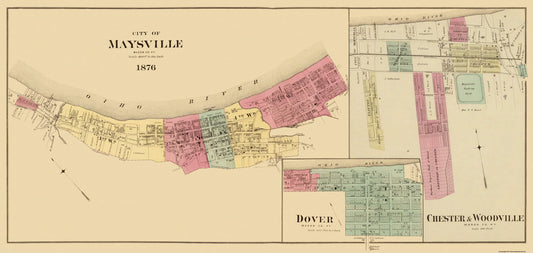 Historic City Map - Maysville Kentucky - Griffing 1876 - 48.38 x 23 - Vintage Wall Art