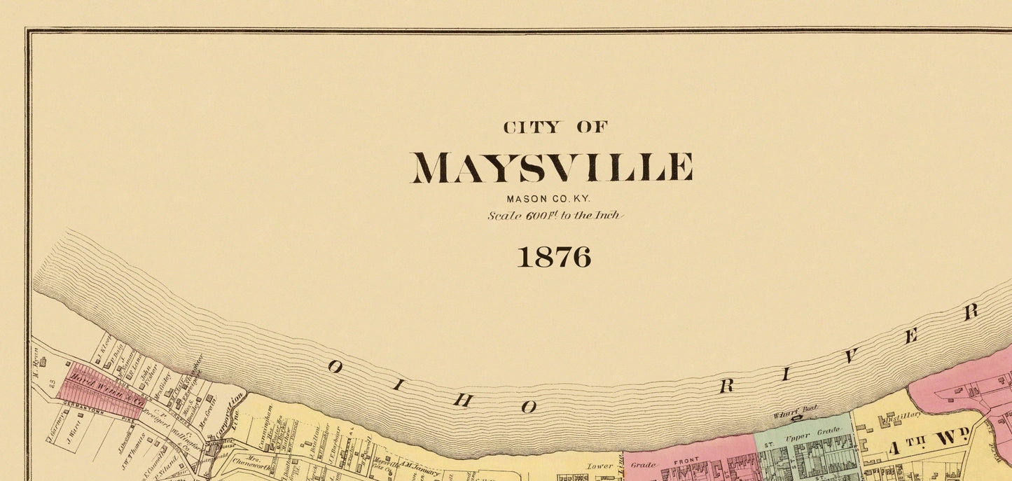 Historic City Map - Maysville Kentucky - Griffing 1876 - 48.38 x 23 - Vintage Wall Art