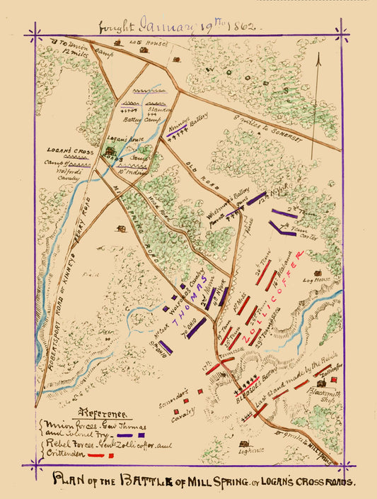 Historical Civil War Map - Mill Springs Kentucky Battle - Sneden 1862 - 23 x 30.36 - Vintage Wall Art