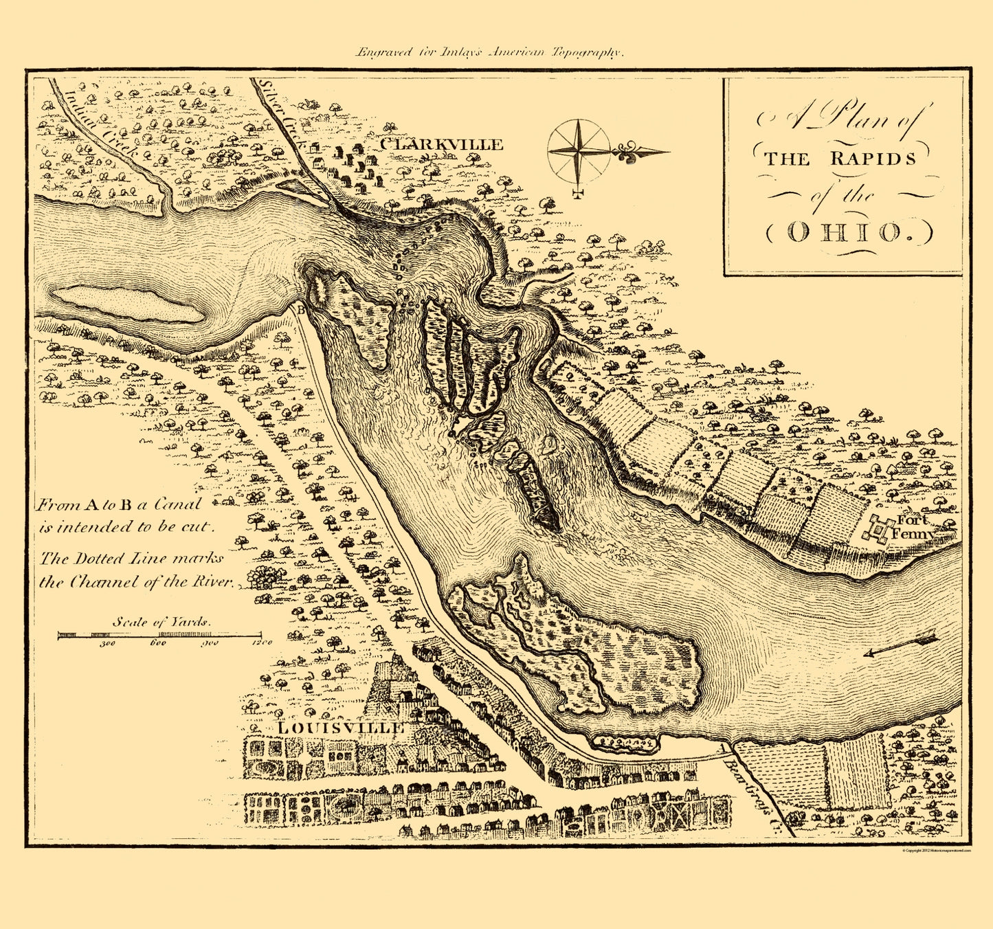 Historic Nautical Map - Ohio River Rapids - Debrett 1797 - 23 x 24.58 - Vintage Wall Art