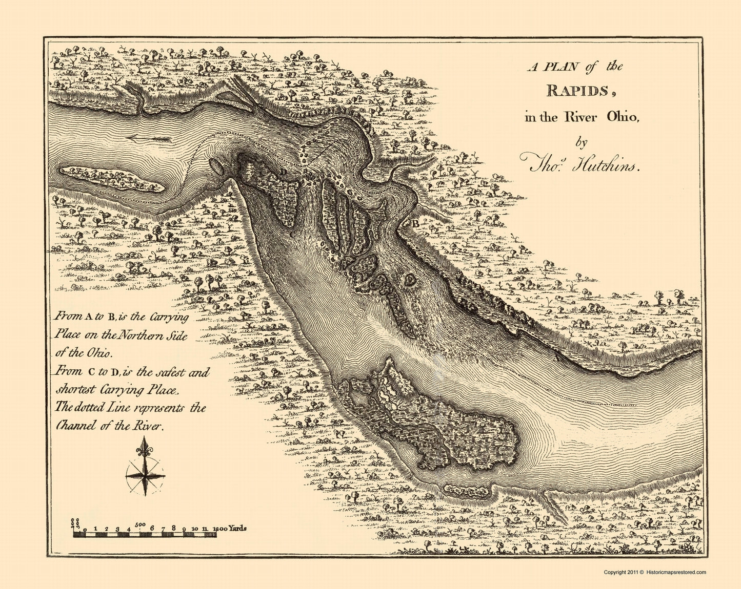 Historic Nautical Map - Ohio River Rapids Plan - Hutchins 1778 - 23 x 28.89 - Vintage Wall Art